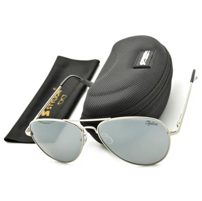 Srebrne Okulary Pilotki Przeciwsłoneczne Polaryzacyjne Lustrzanki Stylion STL-03C7