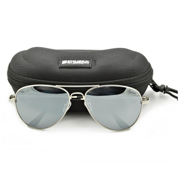 Srebrne Okulary Pilotki Przeciwsłoneczne Polaryzacyjne Lustrzanki Stylion STL-03C7