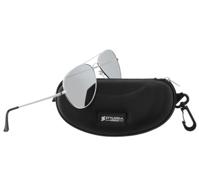 Srebrne Okulary Pilotki Przeciwsłoneczne Polaryzacyjne Lustrzanki Stylion STL-03C7