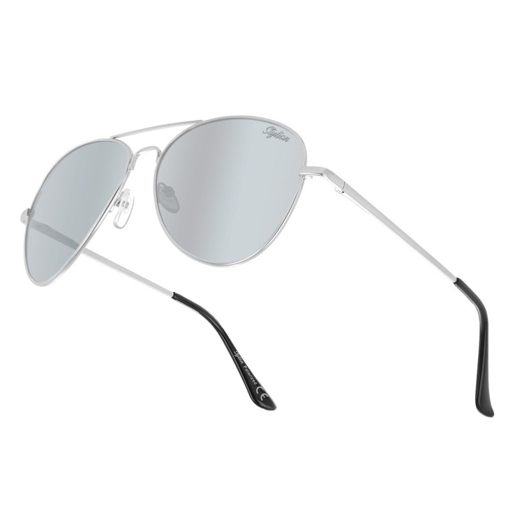 Srebrne Okulary Pilotki Przeciwsłoneczne Polaryzacyjne Lustrzanki Stylion STL-03C7