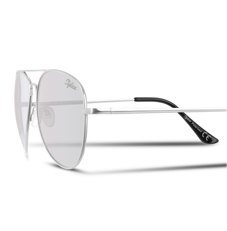 Srebrne Okulary Pilotki Przeciwsłoneczne Polaryzacyjne Lustrzanki Stylion STL-03C7