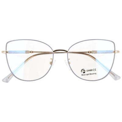 Okulary kocie do komputera damskie z filtrem BLUE Light zerówki 2576-1 szary/złoty