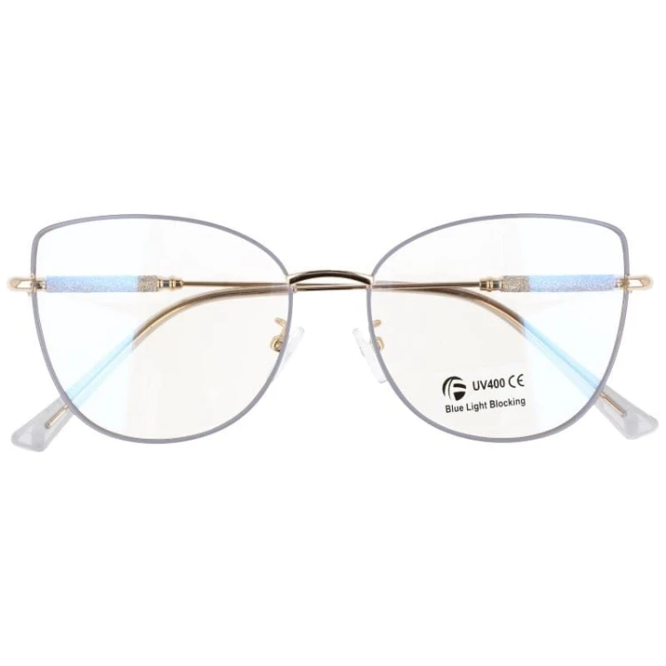 Okulary kocie do komputera damskie z filtrem BLUE Light zerówki 2576-1 szary/złoty