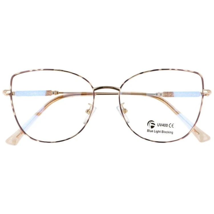 Okulary kocie do komputera damskie z filtrem BLUE Light zerówki 2576-3 panterka/złoty