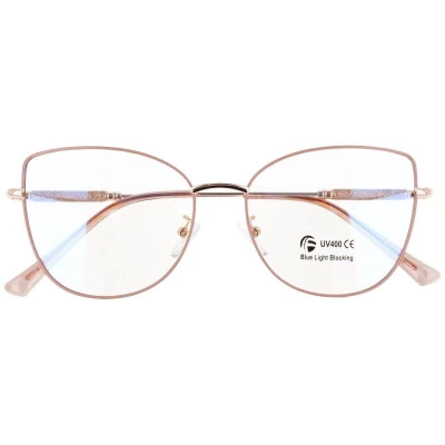 Okulary kocie do komputera damskie z filtrem BLUE Light zerówki 2576-4 brudny róż/złoty