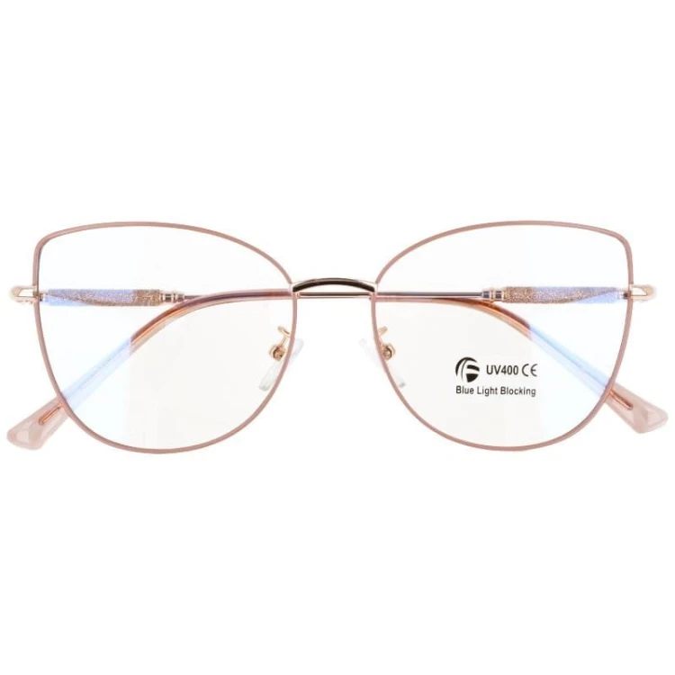 Okulary kocie do komputera damskie z filtrem BLUE Light zerówki 2576-4 brudny róż/złoty