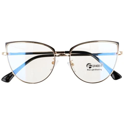 Okulary kocie do komputera damskie z filtrem BLUE Light zerówki 2586 złoty/czarny