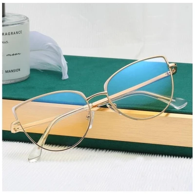 Okulary kocie do komputera damskie z filtrem BLUE Light zerówki 2586-3 złoty/biały