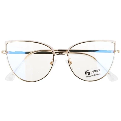 Okulary kocie do komputera damskie z filtrem BLUE Light zerówki 2586-3 złoty/biały