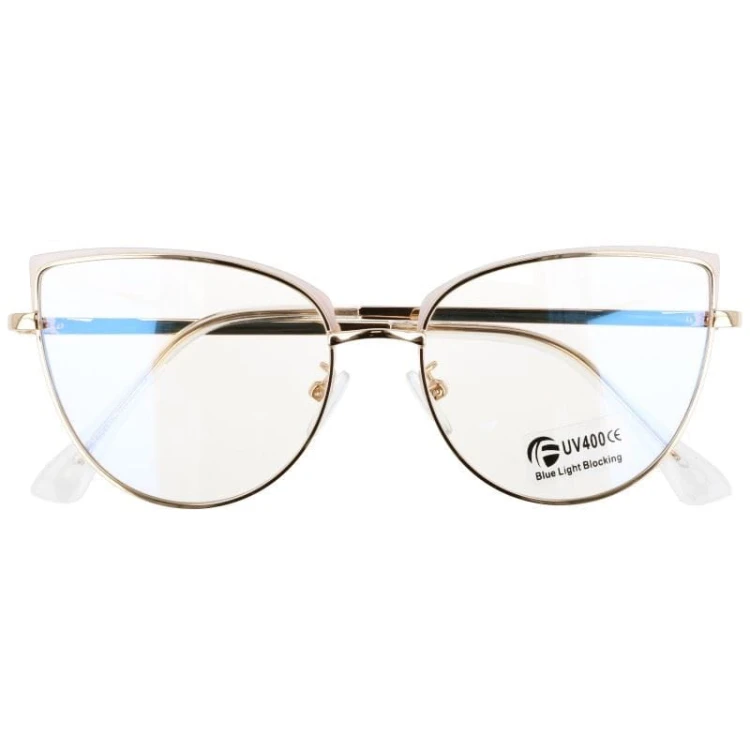 Okulary kocie do komputera damskie z filtrem BLUE Light zerówki 2586-3 złoty/biały