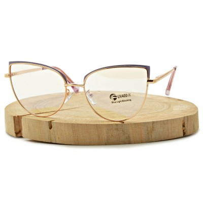 Okulary kocie do komputera damskie z filtrem BLUE Light zerówki 2586-4 złoty/fiolet