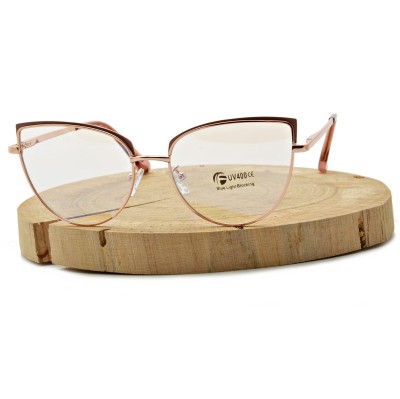 Okulary kocie do komputera damskie z filtrem BLUE Light zerówki 2586-5 złoty/brudny róż
