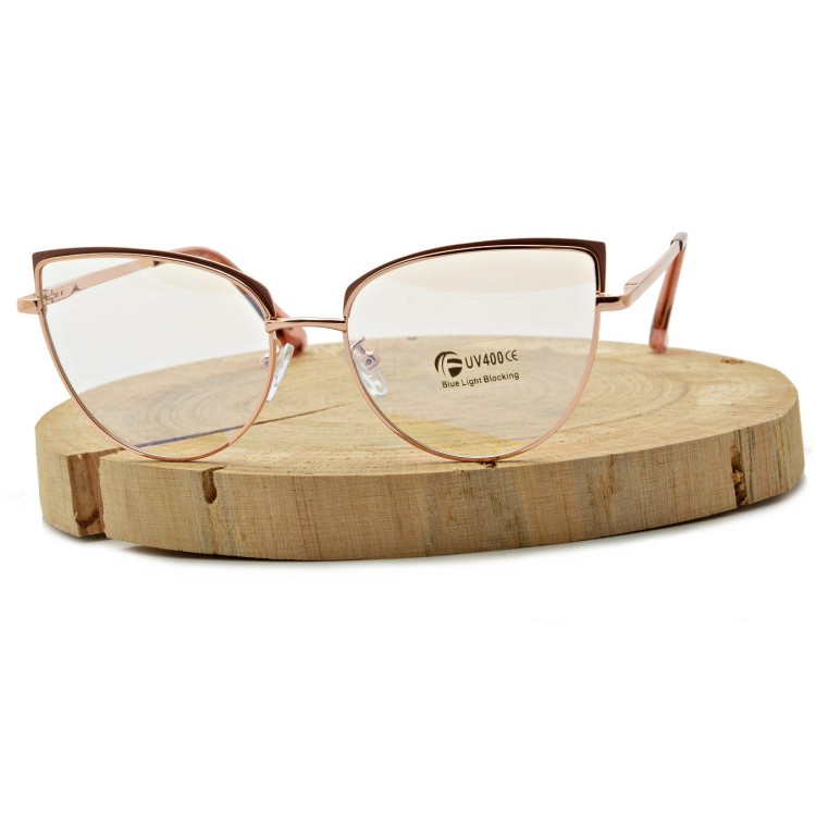 Okulary kocie do komputera damskie z filtrem BLUE Light zerówki 2586-5 złoty/brudny róż
