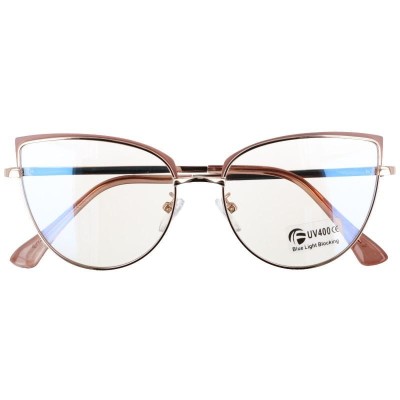 Okulary kocie do komputera damskie z filtrem BLUE Light zerówki 2586-5 złoty/brudny róż