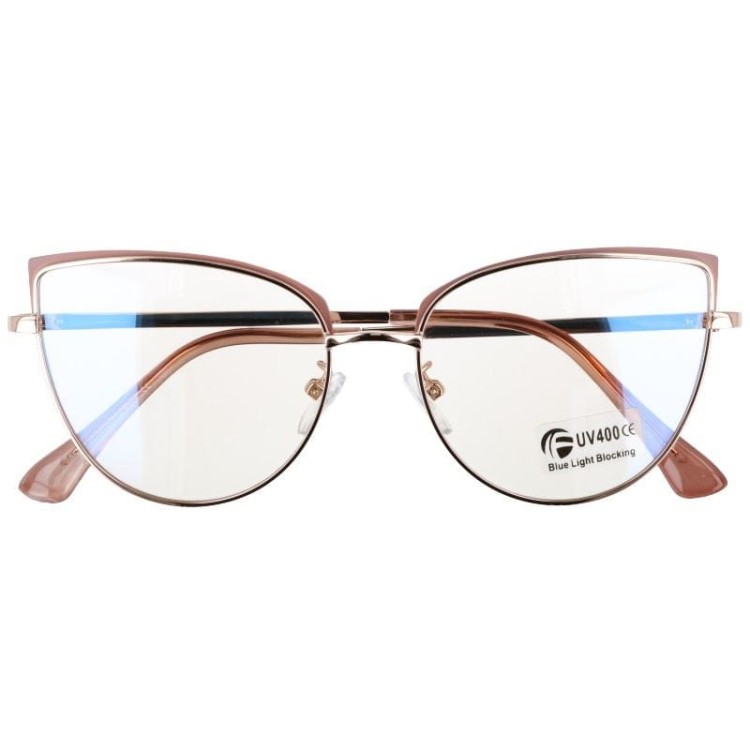 Okulary kocie do komputera damskie z filtrem BLUE Light zerówki 2586-5 złoty/brudny róż