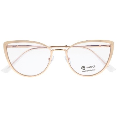 Złote okulary kocie do komputera damskie z filtrem BLUE Light zerówki 2583-6