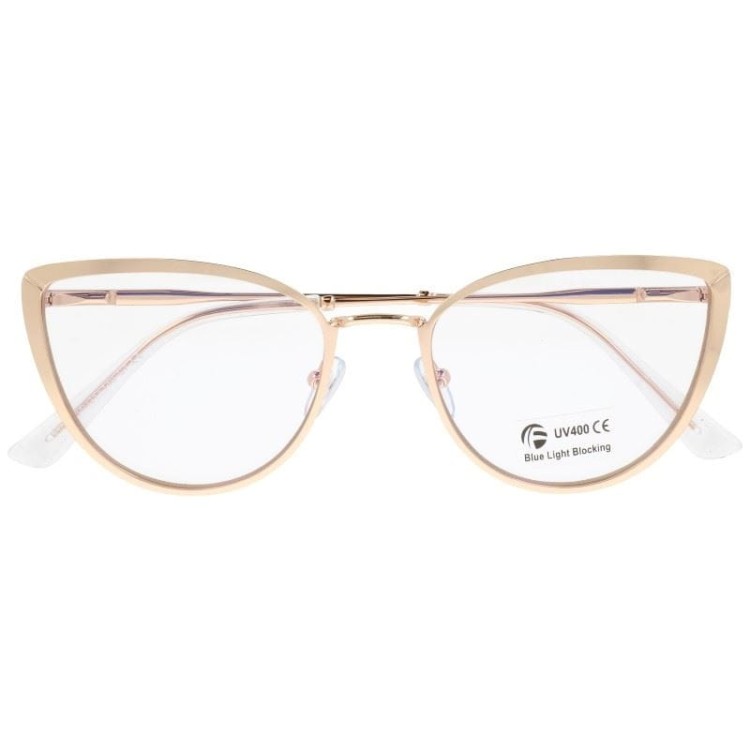 Złote okulary kocie do komputera damskie z filtrem BLUE Light zerówki 2583-6