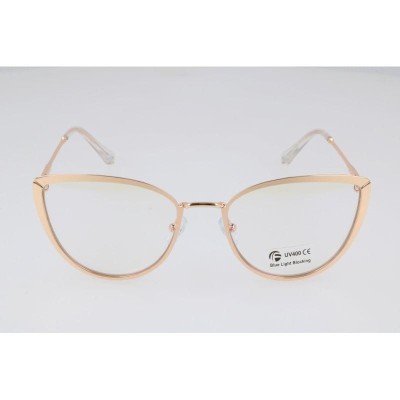Złote okulary kocie do komputera damskie z filtrem BLUE Light zerówki 2583-6