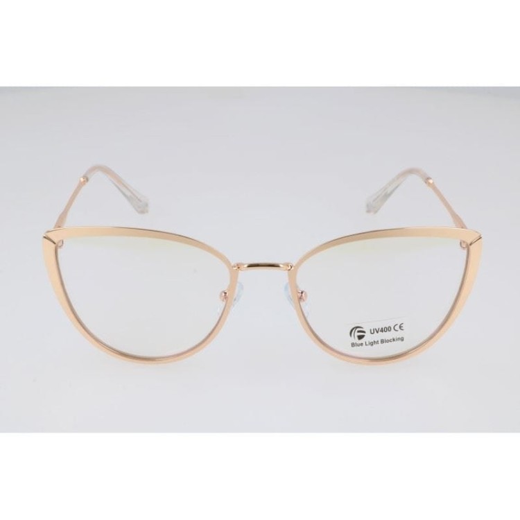 Złote okulary kocie do komputera damskie z filtrem BLUE Light zerówki 2583-6