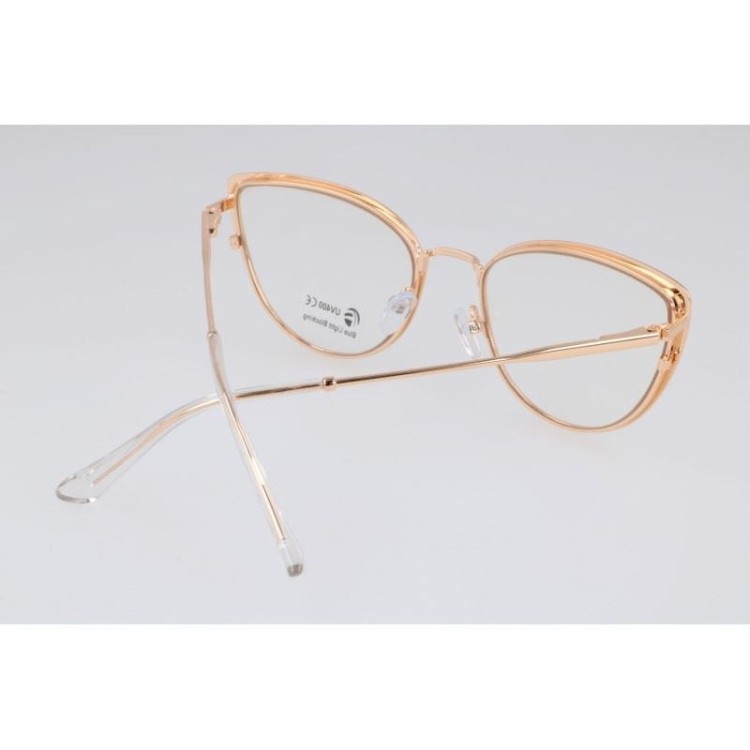 Złote okulary kocie do komputera damskie z filtrem BLUE Light zerówki 2583-6