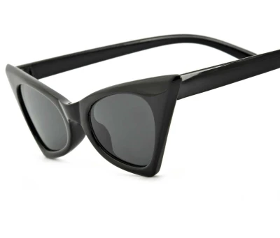 Okulary damskie przeciwsłoneczne kocie oczy czarne w połysku F-290