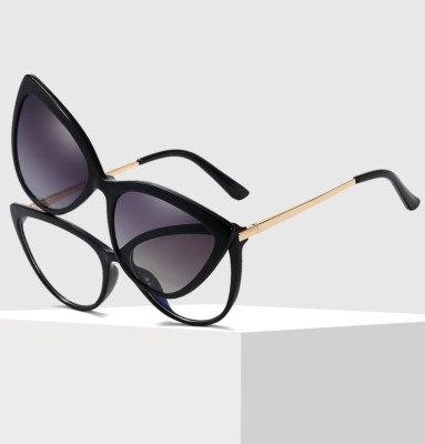 Damskie kocie okulary do komputera z nakładką przeciwsłoneczną Clip-on 2593