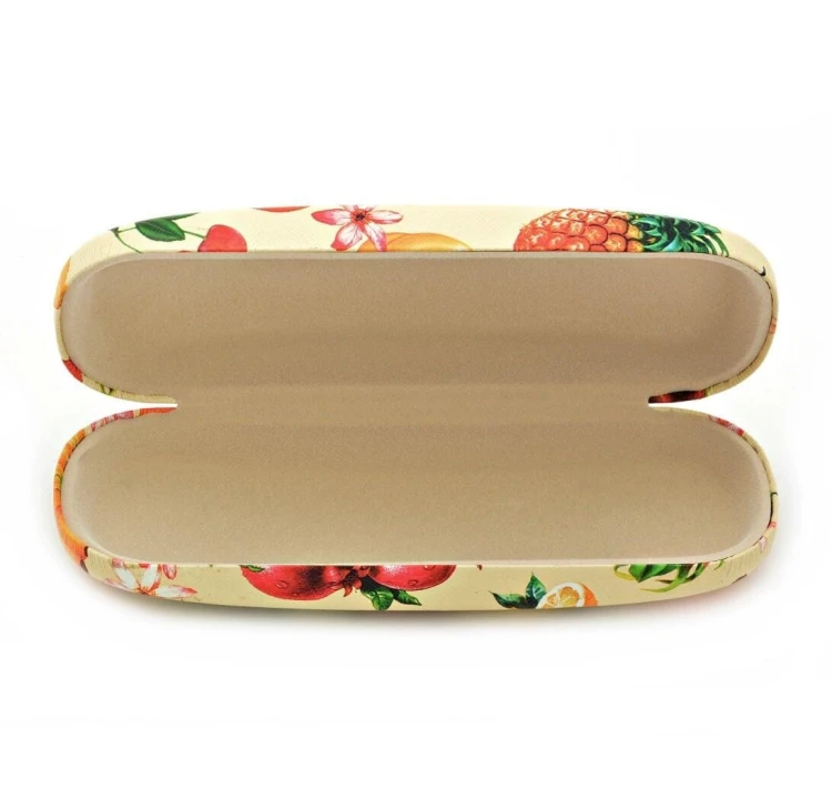 Twarde etui na okulary kremowe w kolorowe owoce ET-109C
