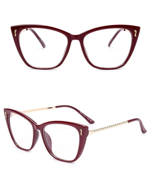 Bordowe damskie okulary zerówki kocie oczy SZR70A