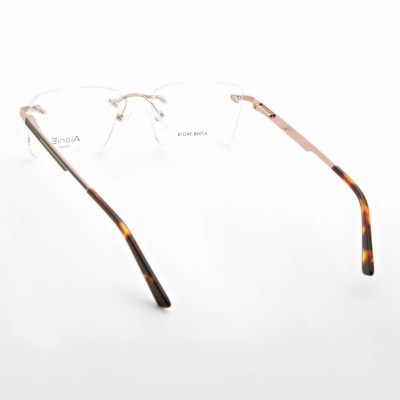 Bezramkowe prostokątne oprawki okularowe ALANIE na teleskopach STAL1A Złoty/Panterka