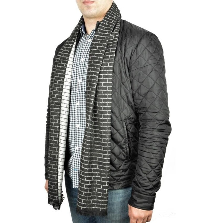 Ciepły Cashmere szalik męski w cegiełkę SZA-31 czarno-biały