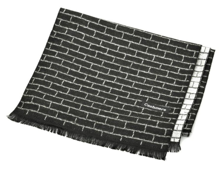 Ciepły Cashmere szalik męski w cegiełkę SZA-31 czarno-biały