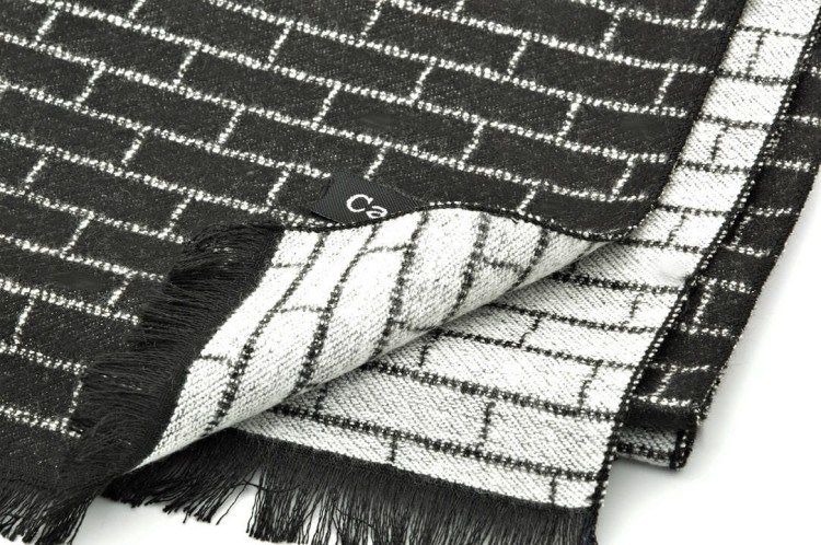 Ciepły Cashmere szalik męski w cegiełkę SZA-31 czarno-biały