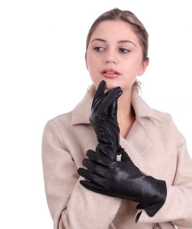 Damskie Rękawiczki skórzane ocieplane Dotykowe 'miś' RKW9-M rozm.M