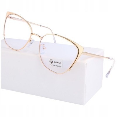 Złote Okulary kocie do komputera damskie z filtrem BLUE Light zerówki 2585-4