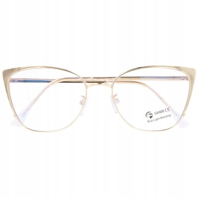 Złote Okulary kocie do komputera damskie z filtrem BLUE Light zerówki 2585-4