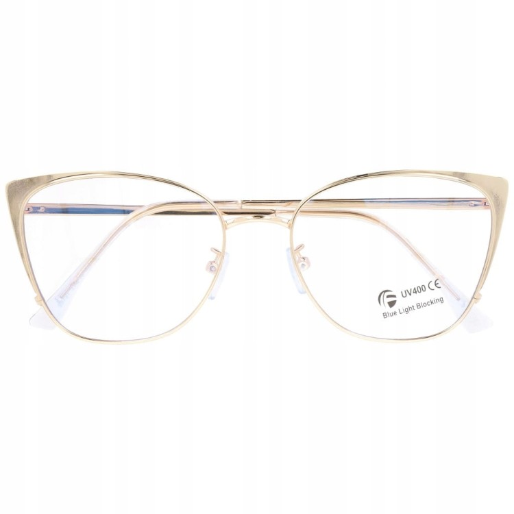 Złote Okulary kocie do komputera damskie z filtrem BLUE Light zerówki 2585-4