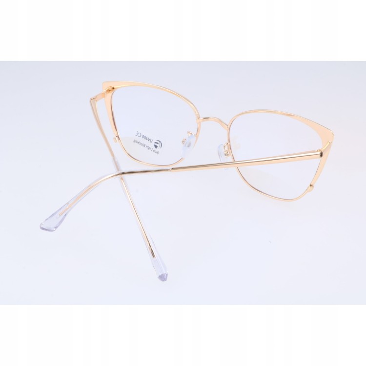 Złote Okulary kocie do komputera damskie z filtrem BLUE Light zerówki 2585-4