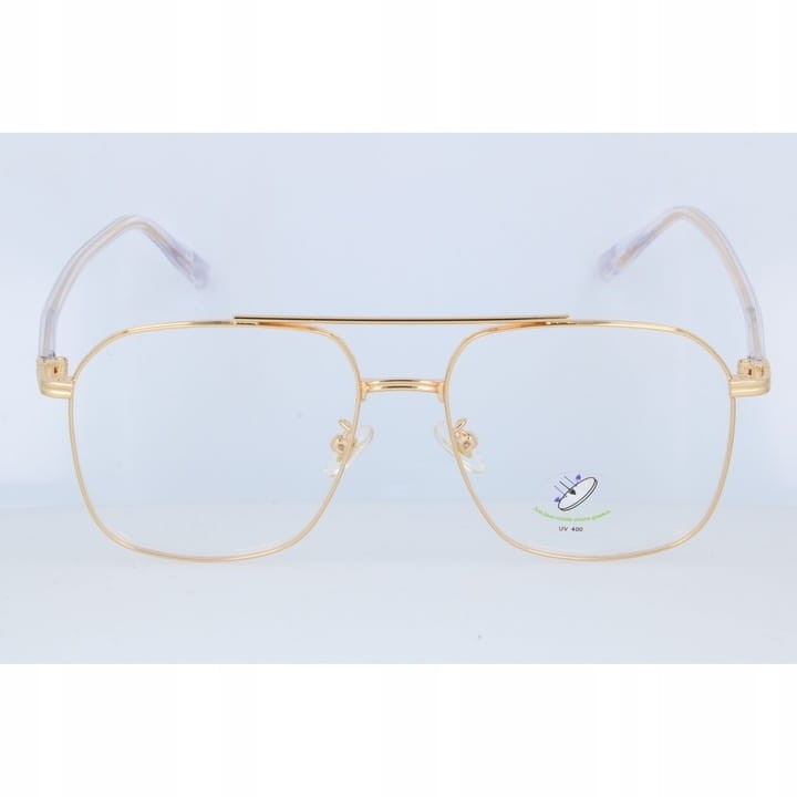 Pilotki Złote druciane okulary zerówki filtr Blue Light do komputera 25108A