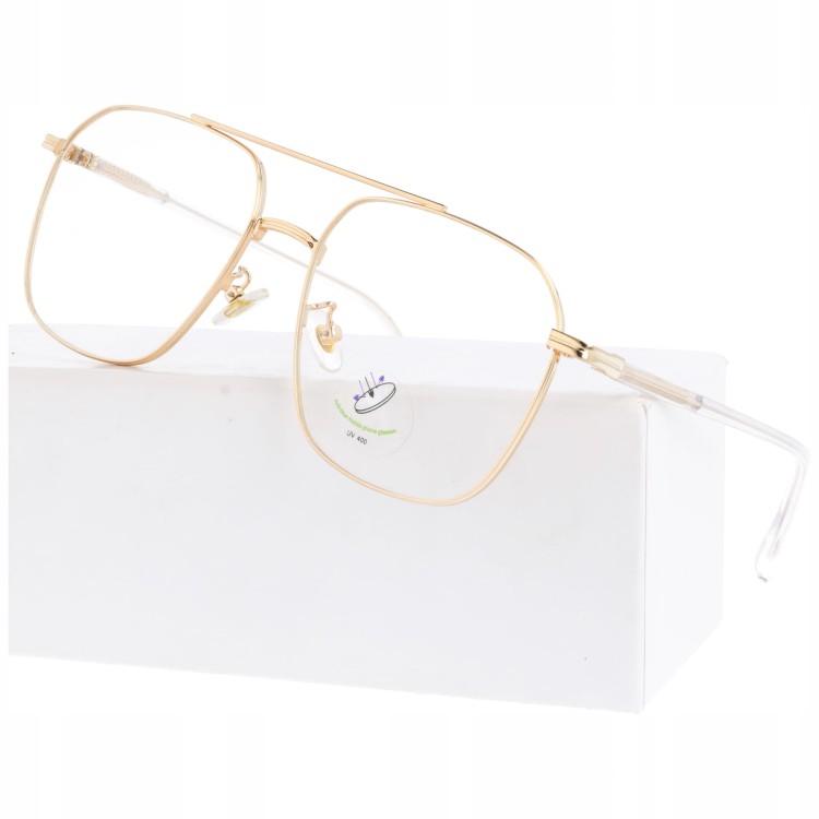 Pilotki Złote druciane okulary zerówki filtr Blue Light do komputera 25108A