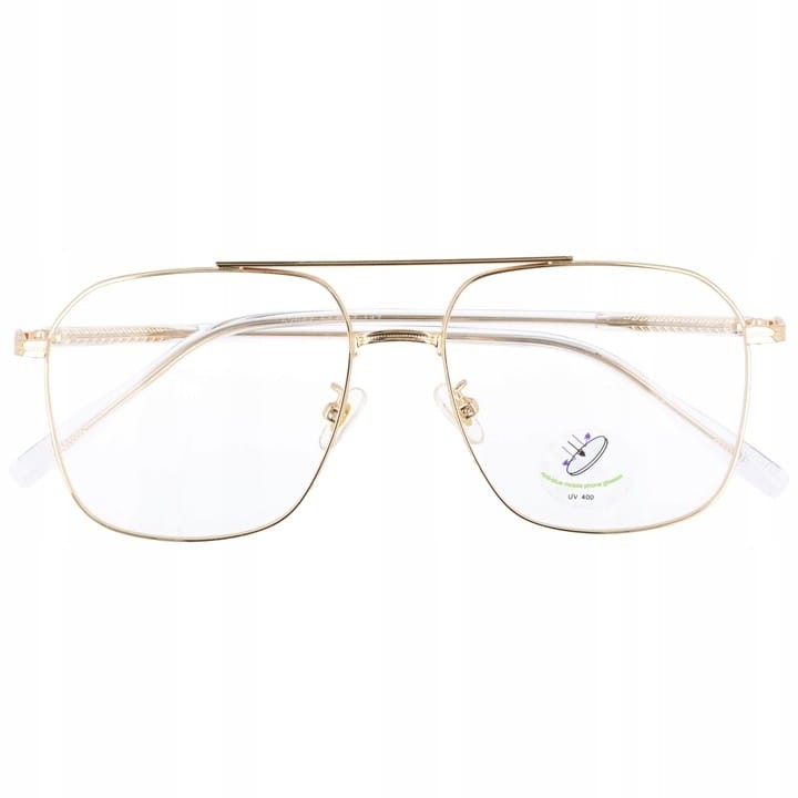 Pilotki Złote druciane okulary zerówki filtr Blue Light do komputera 25108A