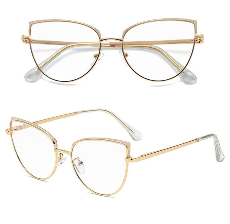 Złote Okulary kocie do komputera damskie z filtrem BLUE Light zerówki 2586-6