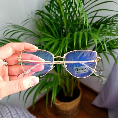 Złote Okulary kocie do komputera damskie z filtrem BLUE Light zerówki 2586-6