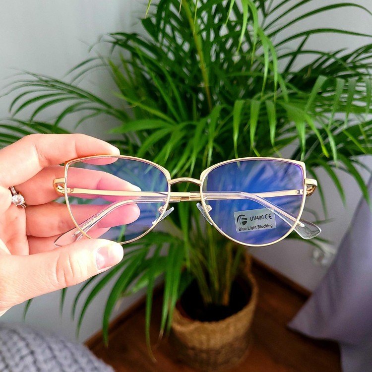 Złote Okulary kocie do komputera damskie z filtrem BLUE Light zerówki 2586-6