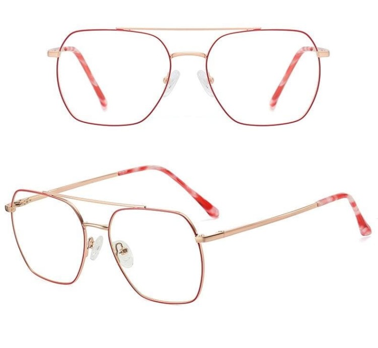 Damskie Pilotki złoto czerwone okulary zerówki filtr Blue Light do komputera 25104B
