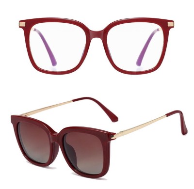 Bordowe Damskie okulary do komputera z nakładką przeciwsłoneczną Clip-on 25109D
