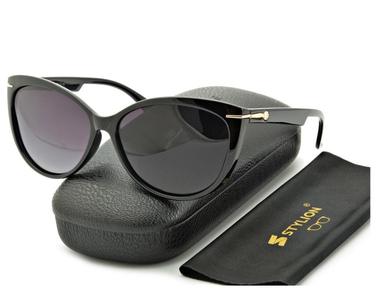 Damskie Kocie okulary przeciwsłoneczne czarne z polaryzacją POL-560