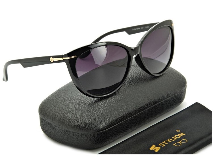 Damskie Kocie okulary przeciwsłoneczne czarne z polaryzacją POL-560