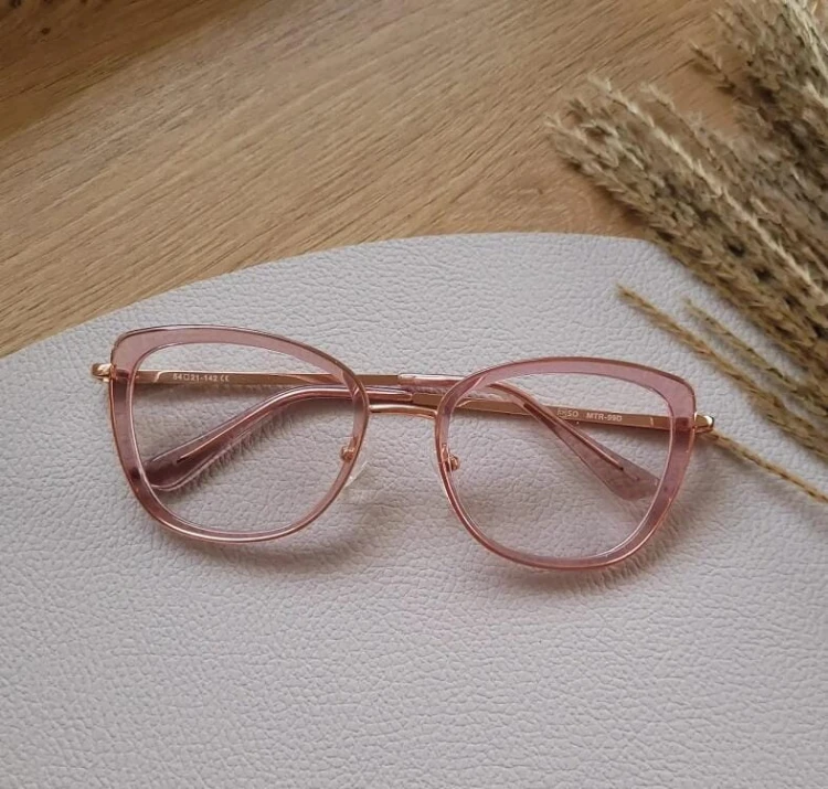 Okulary oprawki korekcyjne kocie oczy zerówki Sunoptic flex MTR-99D różowo-złote