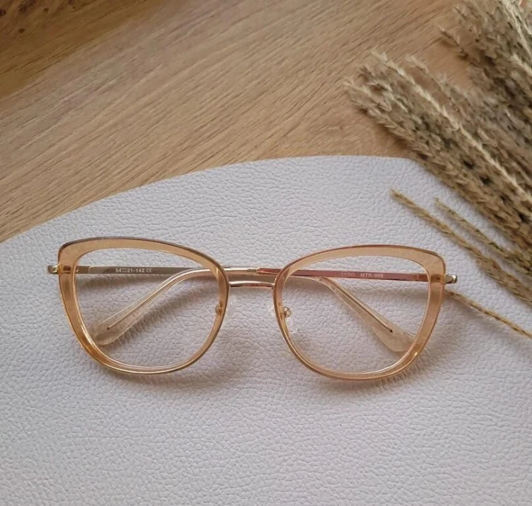 Okulary oprawki korekcyjne kocie oczy zerówki Sunoptic flex MTR-99E brzoskwiniowo-złote