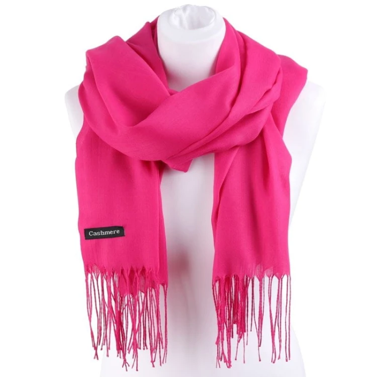 Różowy Szalik damski duży Cashmere frędzle SZA-46